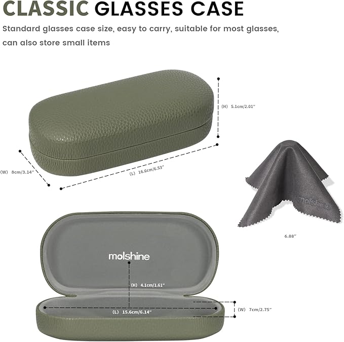 molshine Hard Shell Leather Sunglasses Case,Classic Large Glasses Case for Women Men,Sunglass Eyeglasses (Olive green)