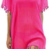 Edhomenn Women Chiffon Beachwear Tassel Bikini Cover Up Short Beach Dress Solid See-Through Swimsuit Summer Casual Swimwear (Pink, One Size)