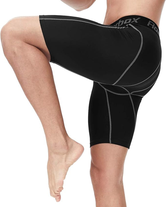 Roadbox Compression Shorts Mens 2 Pack with Pockets, Sports Underwear Quick-Dry Base Layer Shorts, for Running, Gym, Cycling, Rugby Black, XXL