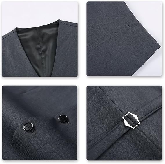 Allthemen 3 Piece Slim Fit Suit Wedding Dress Casual One Button Lounge Suit, XS, Grey