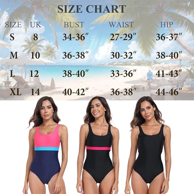 Deriwone One Piece Swimsuit Tummy Control Swimming Costume Retro Swimwear Padded Bathing Suits Blue,M