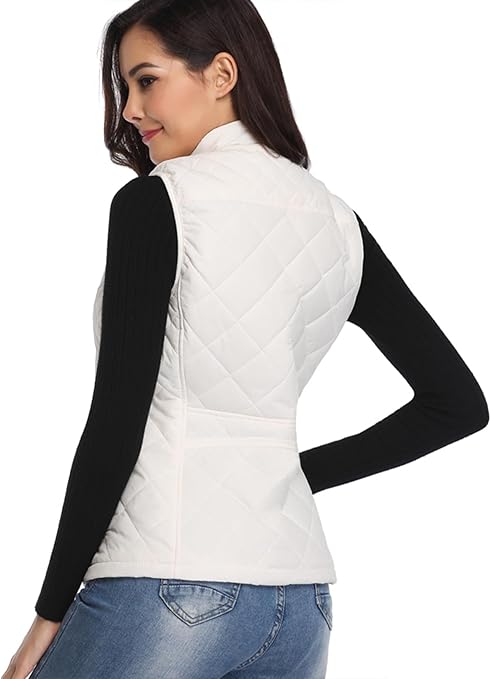 fuinloth Women's Quilted Gilet, Lightweight Body Warmer Padded Outdoor Vest Sleeveless Jacket White Large