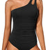 Holipick One Shoulder One Piece Swimsuit for Women Tummy Control Bathing Suits Modest Full Coverage Keyhole Swimwear, Black, Medium