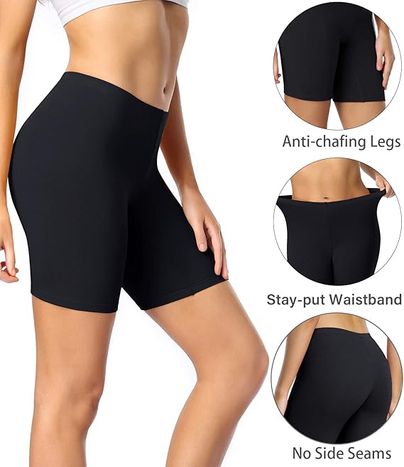 wirarpa Ladies Anti Chafing Shorts Womens Boxers Underwear Cotton Cycling Shorts Leggings for Under Dresses 4 Pack Black, Size L