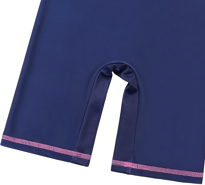 HUAANIUE Long Swimsuit Girls Swimming 1pcs Swimwear UPF 50+ UV Sunsuit with Zipper 4-12Y Summer Swimming Sportswear(DaisyNavy,12A)