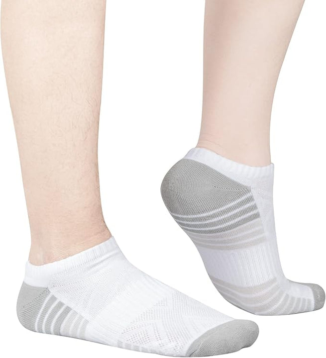 YUEDGE Womens Trainer Socks White Low Cut Ankle Socks Breathable Cotton No Show Cushioned Running Socks Invisible Sports Socks for Women Size 4-7, Multipack, 6 Pairs