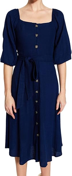 Trendyol Women's Midi A-line Regular Dress, Navy Blue, 34 UK