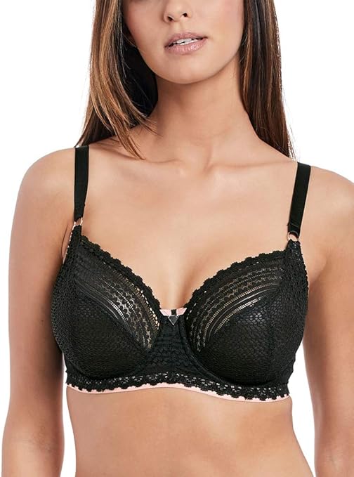 Freya Women's Daisy Lace Underwire Balcony Bra Plunge, Opaque, Black, 32E