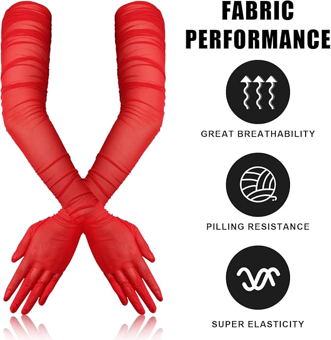 TOYMIS Women's Super Long Gloves, 1920s Sexy Sheer Gloves Elegant Long Opera Gloves Mesh Tulle Gloves Dance Gloves (red)