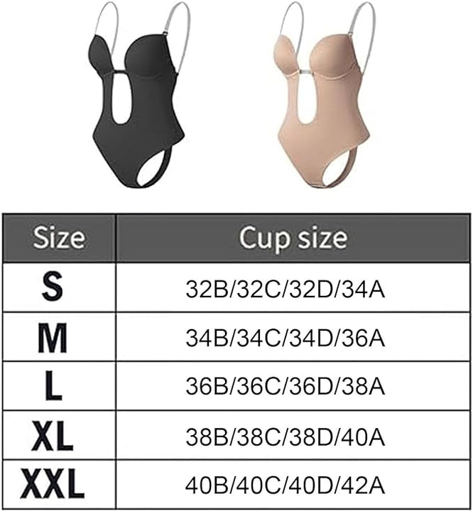 GWAWG Shapewear Bodysuit Women, Women's Deep V-Neck Clear Strap Body Bra for Parties, Dresses, Weddings (Black, XL)