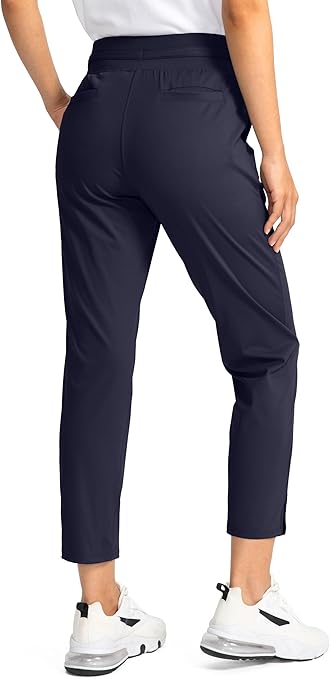 Soothfeel Women's Golf Pants with 4 Pockets 7/8 Stretch High Waisted Sweatpants Travel Athletic Work Pants for Women, Navy Blue, S