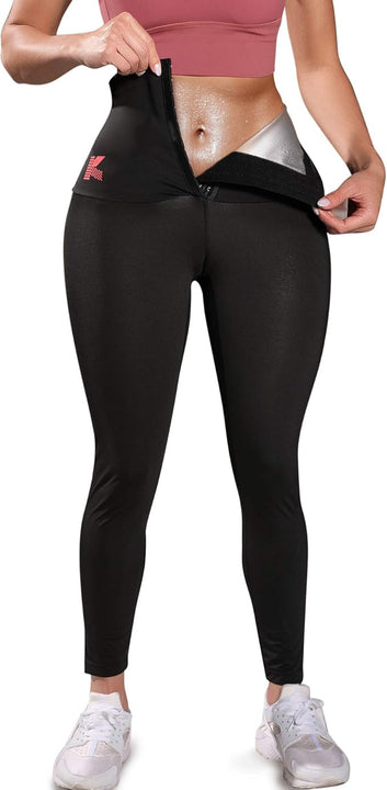 KUMAYES Sauna Leggings for Women Sweat Pants Tummy Control Sport Leggings Compression Slimming Workout Training Body Shaper, Black, S