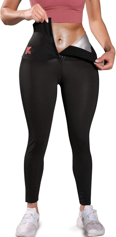 KUMAYES Sauna Leggings for Women Sweat Pants Tummy Control Sport Leggings Compression Slimming Workout Training Body Shaper, Black, S