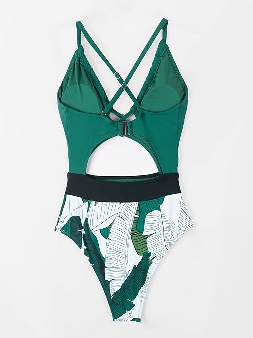 CUPSHE Women's One Piece Swimsuit Plunge Neckline Cutout Criss Cross Bathing Suit Sexy Swimwear Cyan M