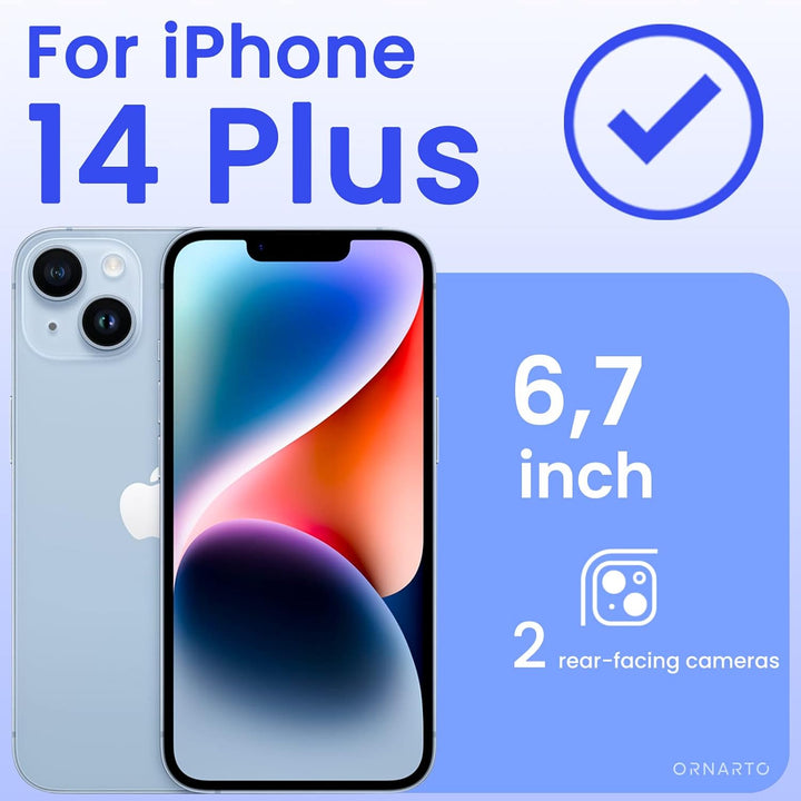 ORNARTO Compatible with iPhone 14 Plus Case 6.7",Bumper Case with 2 x Screen Protector Liquid Silicone Gel Rubber Case Full Body Protection Removable Clear Back Cover for iPhone 14 Plus-Blue