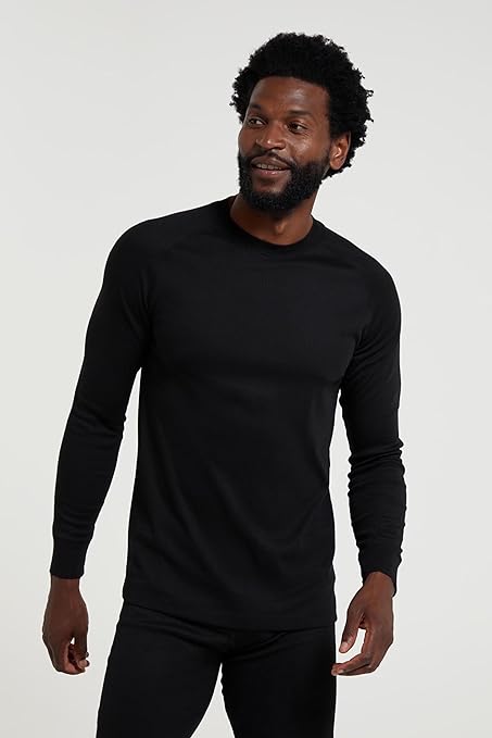 Mountain Warehouse Talus Mens Thermal Baselayer Top - Long Sleeve Sweater, Zip Neck, Quick Drying Pullover, Breathable, Lightweight - Great for, Travelling Black L