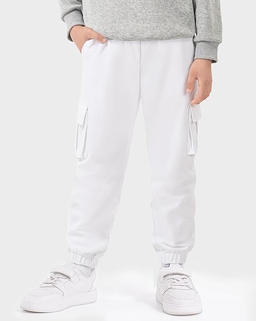 Auranso Boys Cargo Trousers 12-13 Years Kids Elasticated Waist Joggers with Drawstring Outdoor Casual Pants White