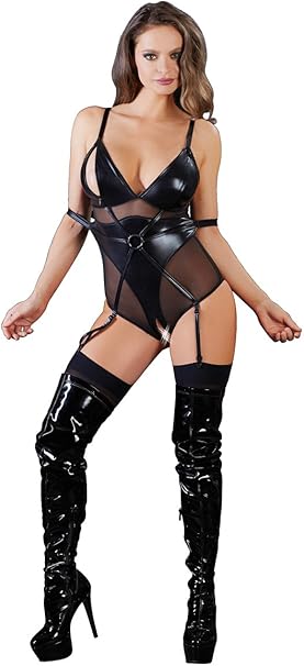 Cottelli Collection Women's 26414701031 Cottelli Collection Sexy Lingerie Body Shaper Bondage Body With Open Cups Medium, Black (Nero 001), M UK