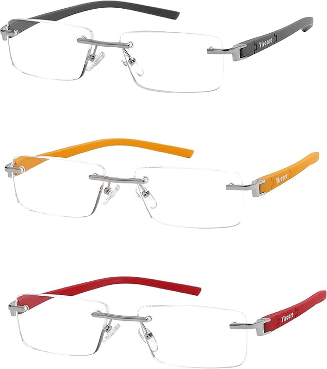 VISCARE -3-Pair Rimless Frameless Clear Frame Reading Readers Glasses for Men +1.50