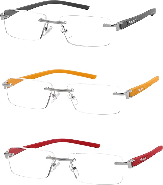 VISCARE -3-Pair Rimless Frameless Clear Frame Reading Readers Glasses for Men +1.50