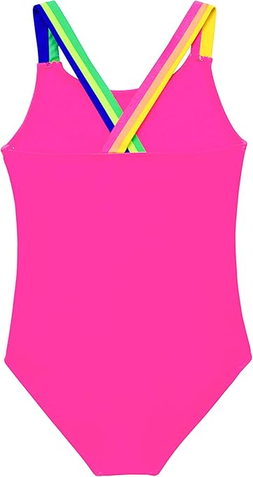 IKALI Girls Swimming Costume One Piece, Kids Unicorn Rainbow Swimsuits Gift, School Swimwear Bathing Suit Red 4T/104
