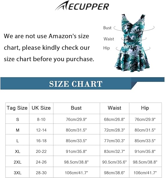 ECUPPER Womens One Piece Swimsuit Tummy Control Skirted Swimwear Floral Swimming Costume with Shorts Green Leaf, XXL