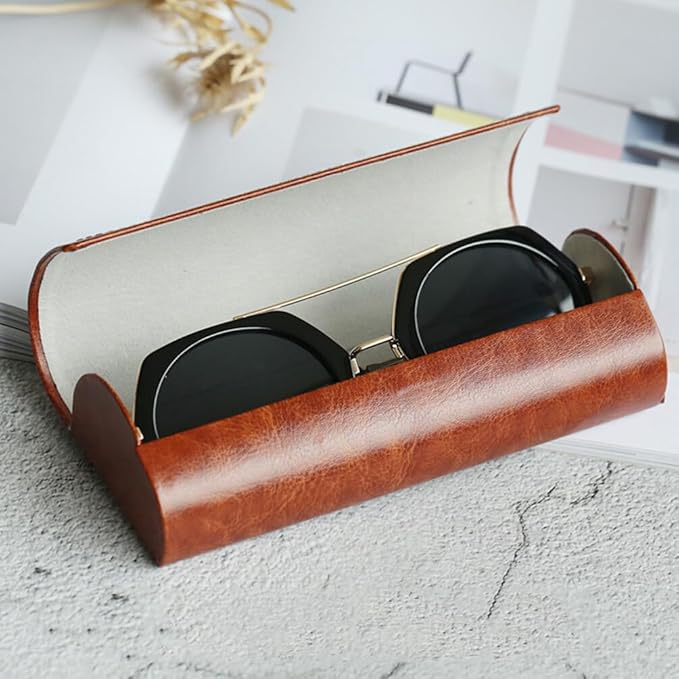 SUPVOX Hard Glasses Case Leather Sunglasses Eyeglasses Spectacle Storage Case Holder with Magnetic Closure men and women (Brown)