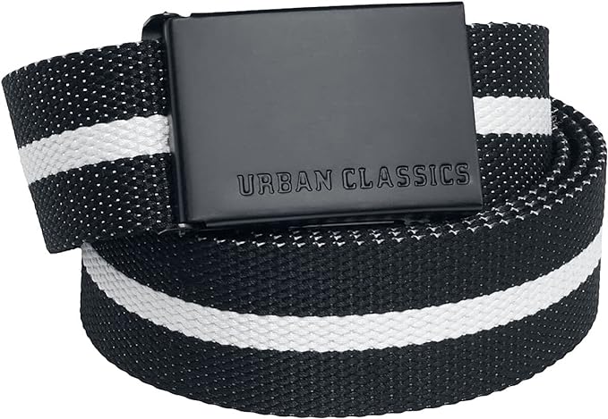 Urban Classics Canvas Belt, Black White Stripe/Black, One Size