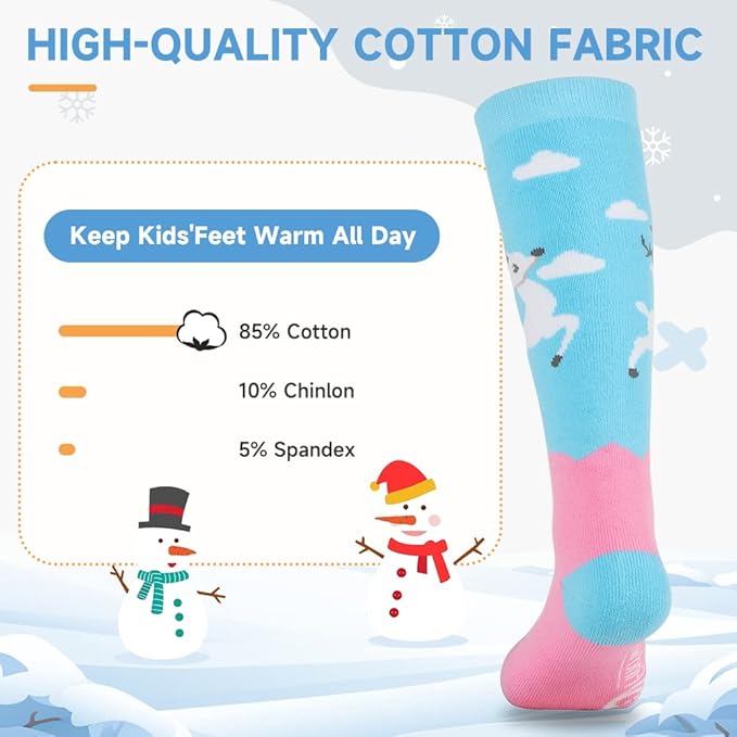 Findway Kids Ski Socks, Kids Thermal Socks 85% Cotton Boys Girls Snow Socks Soft Breathable Winter Outdoor Ski Socks for Skiing Skating Snowboarding, 2 Pairs
