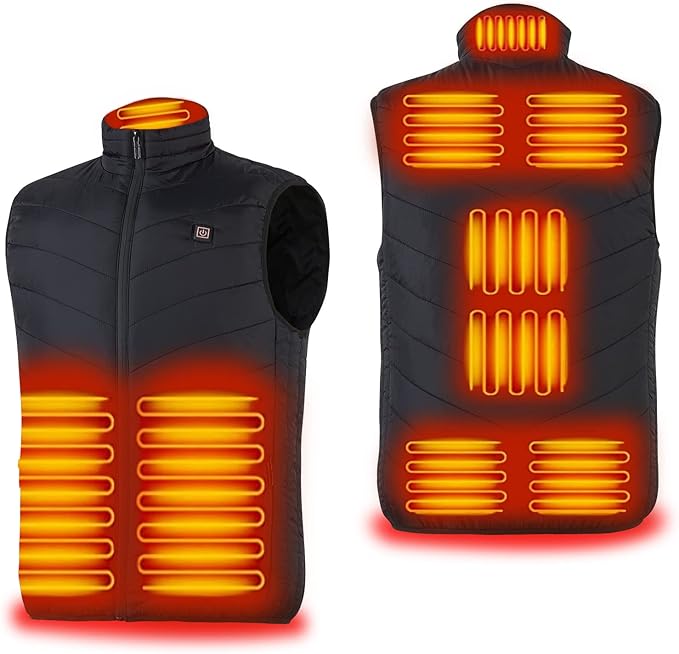 Aunus Heated Gilet for Men Women,Heated Vest Men Women,Heated Jacket with 9 Heated Areas,Heated Clothingwith 3 Temperatures Adjustable,Heated Body Warmer for Winter(No Battery), Black / XL