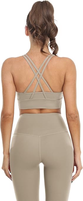icyzone Sports Bras for Women Medium Impact Padded Strappy Workout Yoga Running Bra Top