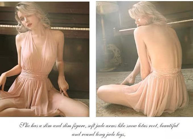 TBSCWYF Women's Kimono Robe Lace Sleeping Babydoll Nightgown Mesh and Thong Set and Belt Lingerie Sets, pink, One size