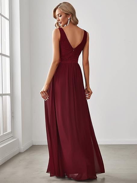 Ever-Pretty Women's Sleeveless A Line High Waist Chiffon Long Lace Formal Dresses Burgundy 16UK