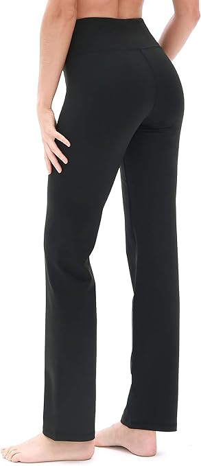 icyzone Bootcut Yoga Pants for Women - Tummy Control Workout Sports Trousers Exercise Running Pants (L, Black)