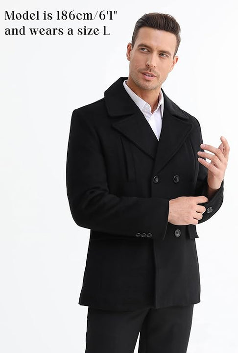 APTRO Mens Jacket Winter 80% Wool Coats Peacoat Warm Casual Overcoat Outwear Double Breasted Business Trench Jacket 2201 Black XXL
