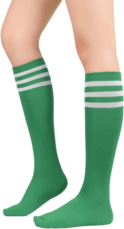 Durio Knee Socks Women's Overknee Socks Long Stockings Overknee Striped Socks Knee Socks Carnival Halloween Costume Cosplay Costume Girls, Green and white stripes, One size