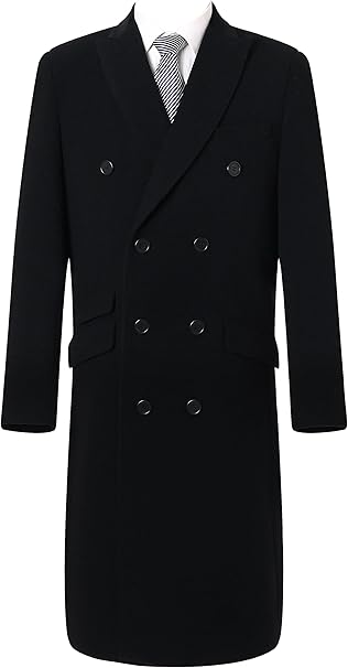 The Platinum Tailor Mens Overcoat Wool & Cashmere Greatcoat Long Double Breasted Heavy Warm Winter Coat (UK, Numeric, 42, Regular, Regular, Black-Short)