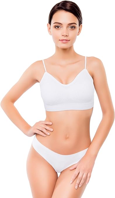 Blulu 4 Pieces V Neck Cami Bra Padded Seamless Bralette Straps Sleeping Bra for Women Girls, Black, White, Grey, Skin Color, XXL