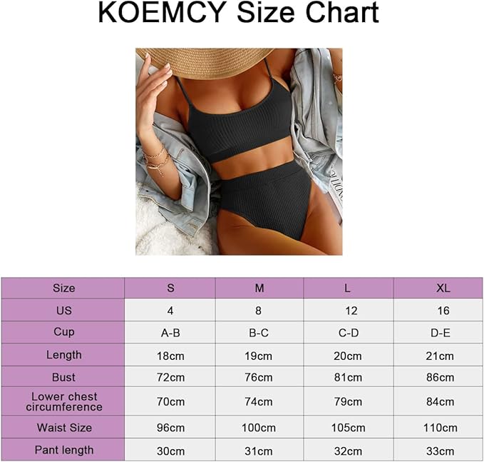 KOEMCY Women's Bikini Set High Waisted Swimsuits Trendy Sexy SwimsuitSuit Triangle Bikini Swimwear Beach Wear Bathing Suit 2 Pieces Bathing Suit Sets (Black,S)