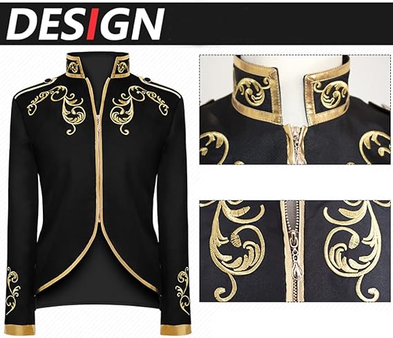 FYMNSI Men's Prince Costume Blazer Gothic Steampunk Tailcoat Men's Tuxedo Festive Suit Medieval Victorian Retro Jacket, black, XL