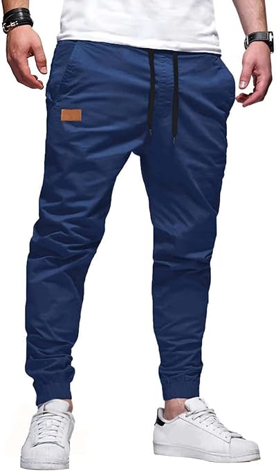 Jolicloth Mens Work Trousers Cargo Jogging Chinos Bottoms Casual Slim Fit Gym Joggers Combat Sweatpants Blue L