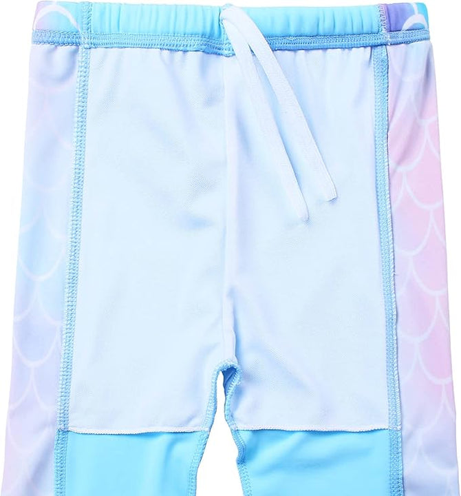 ZNYUNE Girls' Two-Piece Swimsuit, Fabric Print, Children's Swimwear, Long Sleeves + Trousers, Swimsuit, Mermaid Blue, 11-12 Years