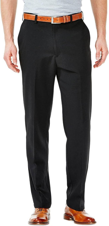 Haggar Men's Cool 18 Hidden Comfort Waist Plain Front Pant,Black,40x32