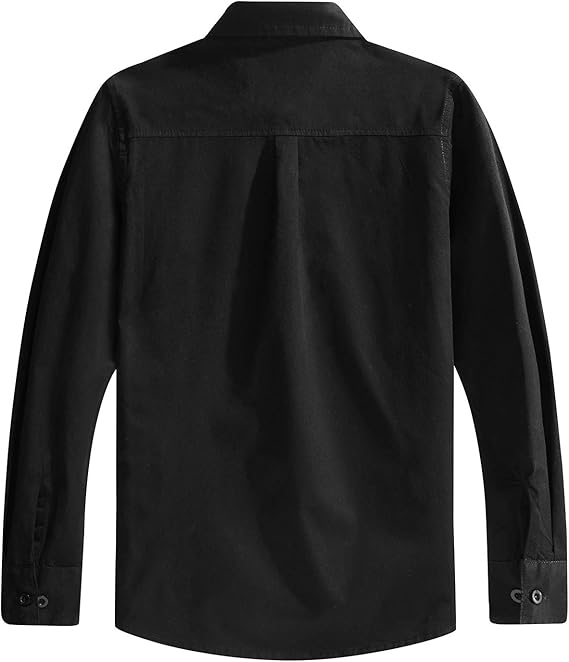 Spring&Gege Boys' Long Sleeve Solid Formal Uniform Cotton Twill Dress Shirts, Black, 13-14 Years