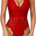 EVELIFE Women Sexy Teddy Lingerie One Piece Lace Babydoll Deep V Neck Bodysuit, Red XXL