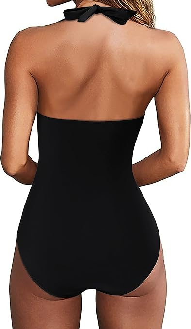 RXRXCOCO Women Cross Push Up Tummy Control One Piece Halter High Waisted Swimming Costume Swimsuits Swimwear