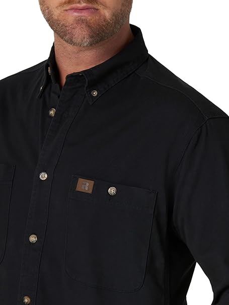 Wrangler Men's Logger Twill Long Sleeve Workshirt SHIRT, Black, L