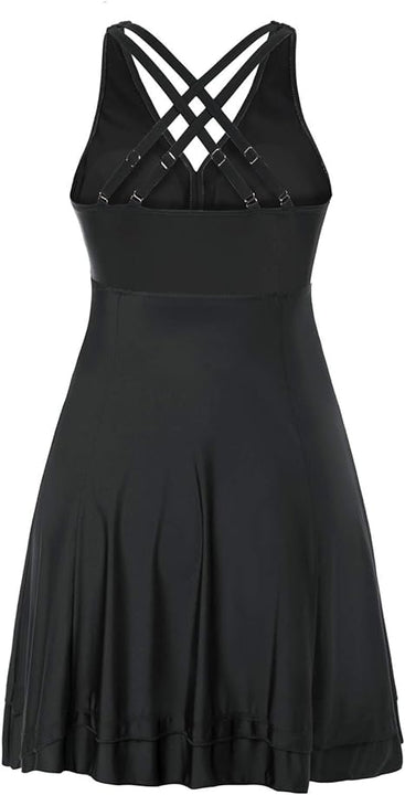 Hanna Nikole Women Plus Size High Waisted Swimsuits Tummy Control Swimdress 18W Black