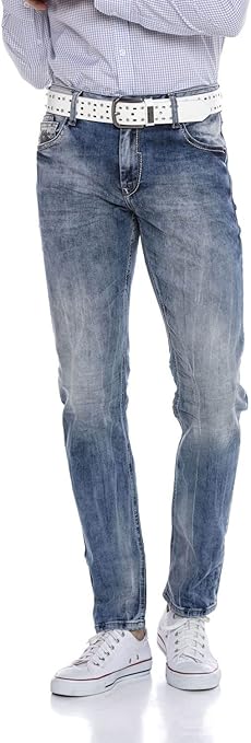 Cipo & Baxx Men's Jeans Trousers Slim Fit Contrast Stitching Regular Denim Trousers Casual Trousers - Multicolour - W30 L32