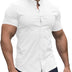 URRU Men's Muscle Dress Shirts Slim Fit Stretch Banded Collar Short Sleeve Casual Button Down Shirt White M
